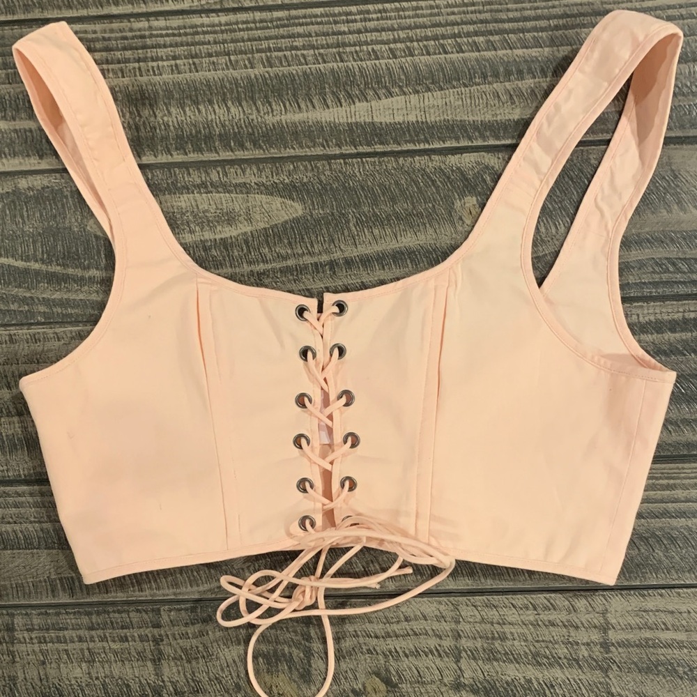 Selkie Peach Lace-Up Bra